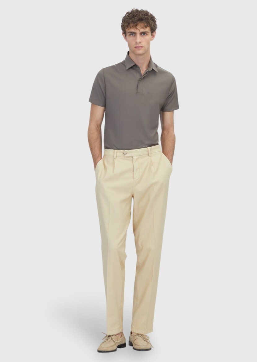 Yellow Weaving Regular Fit Casual Cotton Blended Trousers - RAMSEY