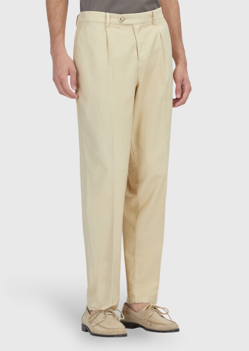 Yellow Weaving Regular Fit Casual Cotton Blended Trousers - RAMSEY