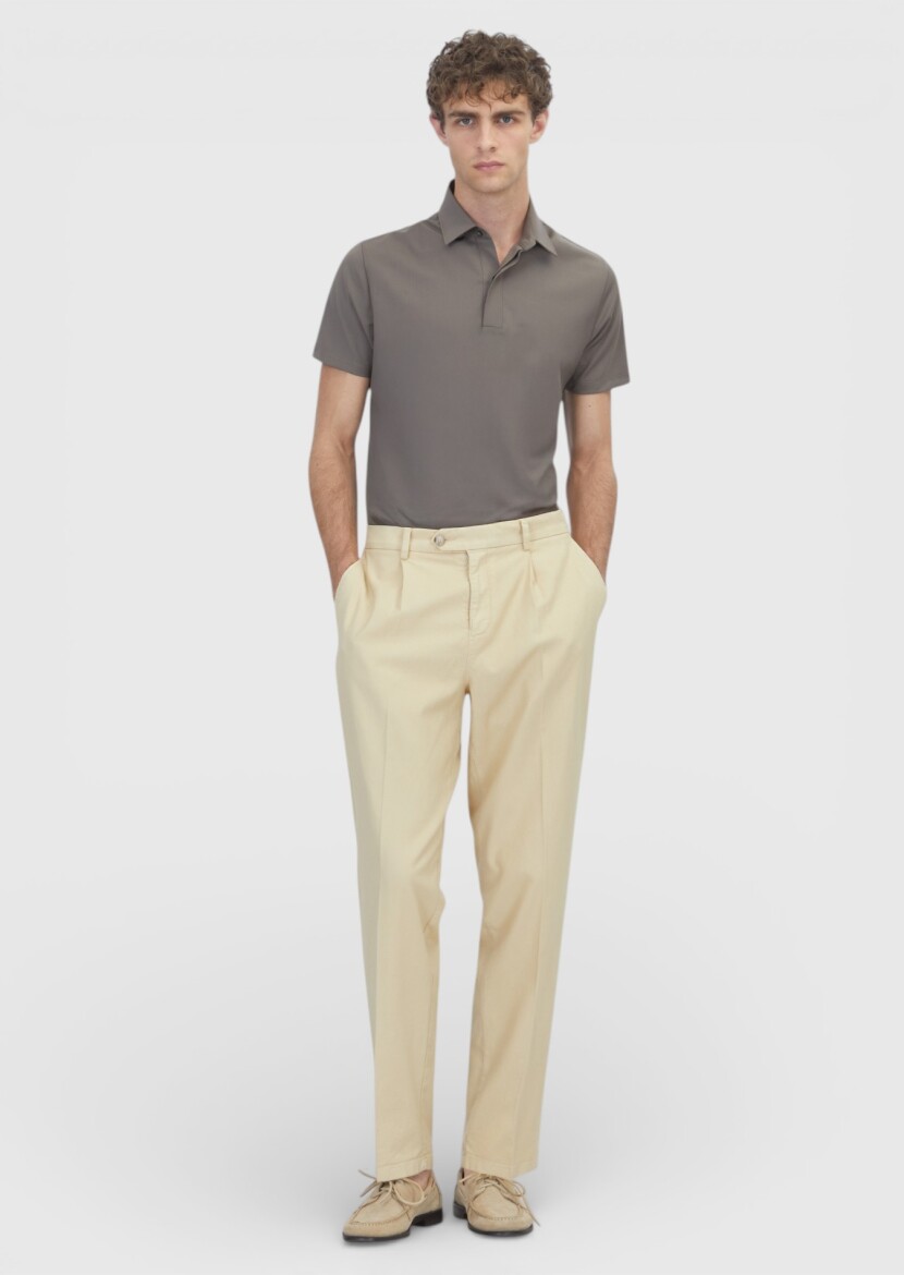 Yellow Weaving Regular Fit Casual Cotton Blended Trousers - RAMSEY