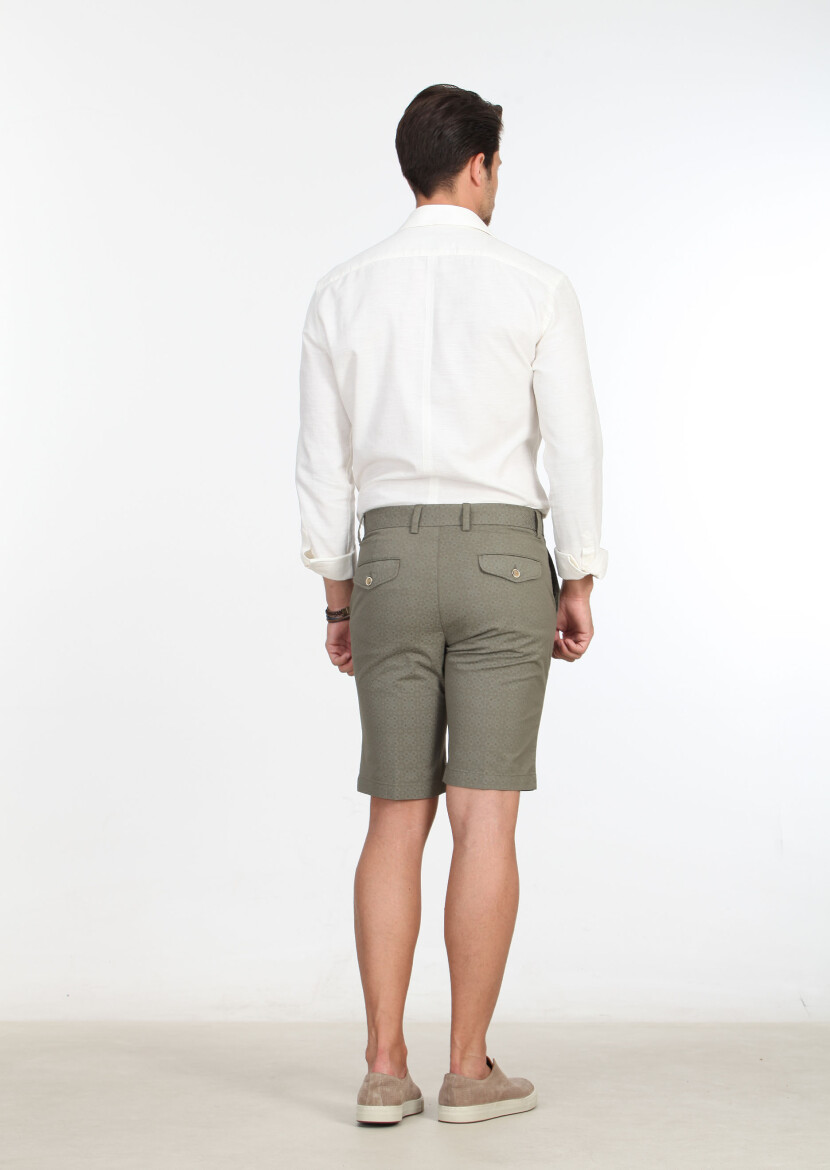 Yeşil Baskılı Dokuma Regular Fit Casual Pamuk Karışımlı Bermuda - 4