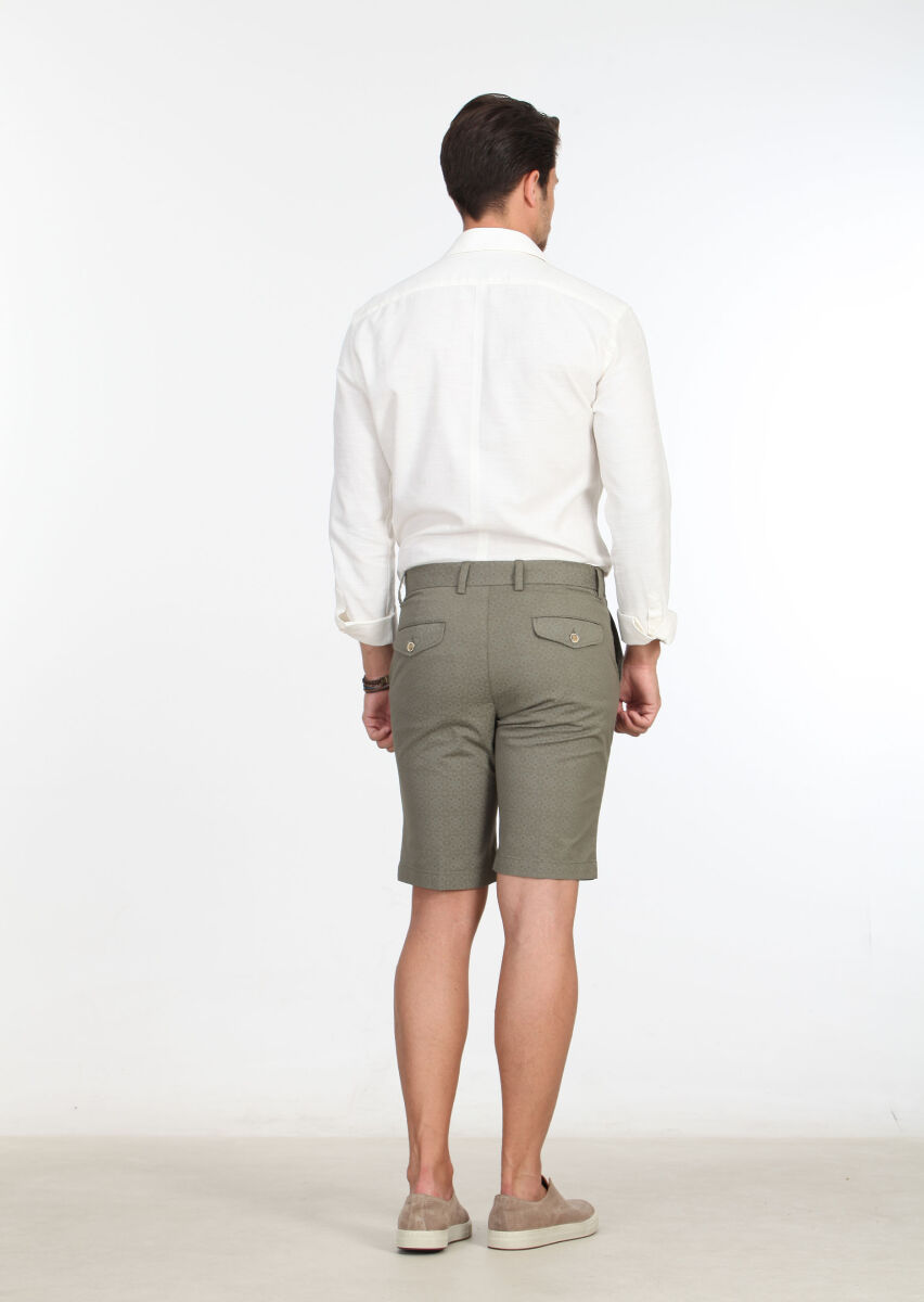 Yeşil Baskılı Dokuma Regular Fit Casual Pamuk Karışımlı Bermuda - 4