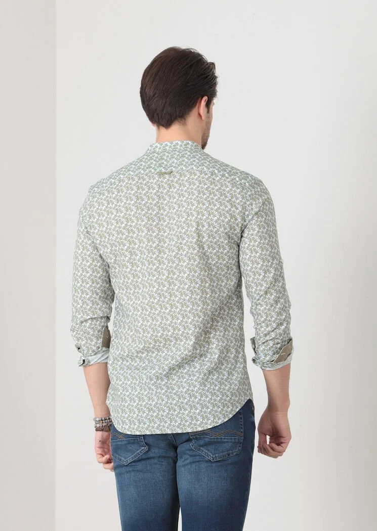 Yeşil Baskılı Fitted Fit Dokuma Casual %100 Pamuk Gömlek - 5