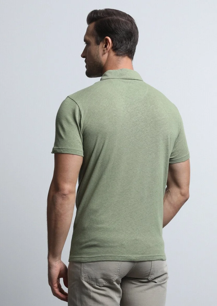 Yeşil Baskılı Polo Yaka Pamuk Karışımlı T-Shirt - 5