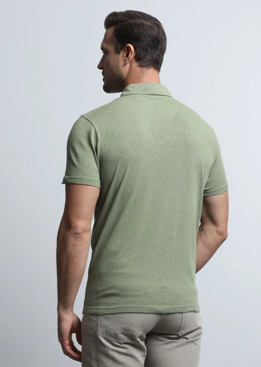 Yeşil Baskılı Polo Yaka Pamuk Karışımlı T-Shirt - 5