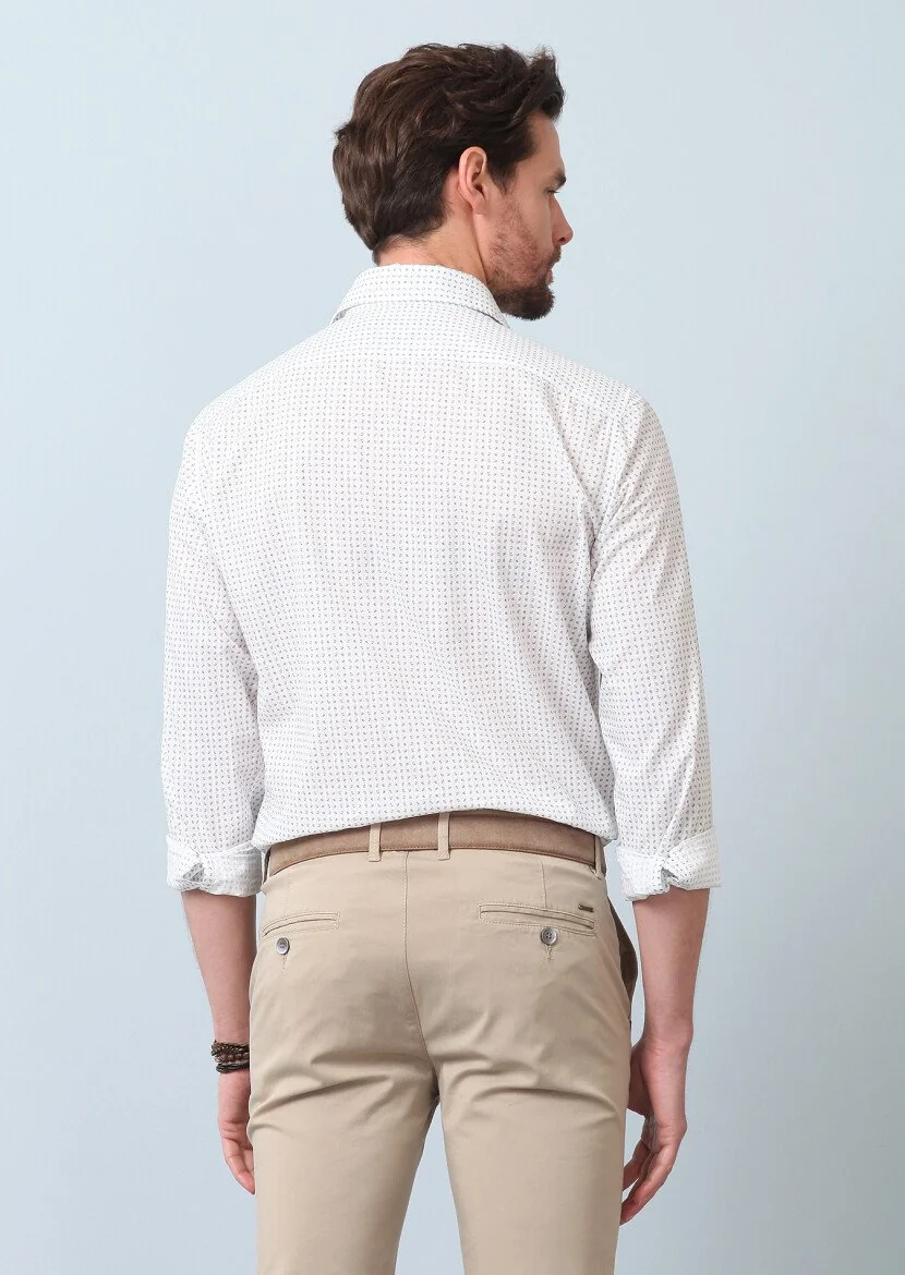 Yeşil Baskılı Regular Fit Dokuma Casual %100 Pamuk Gömlek - 6