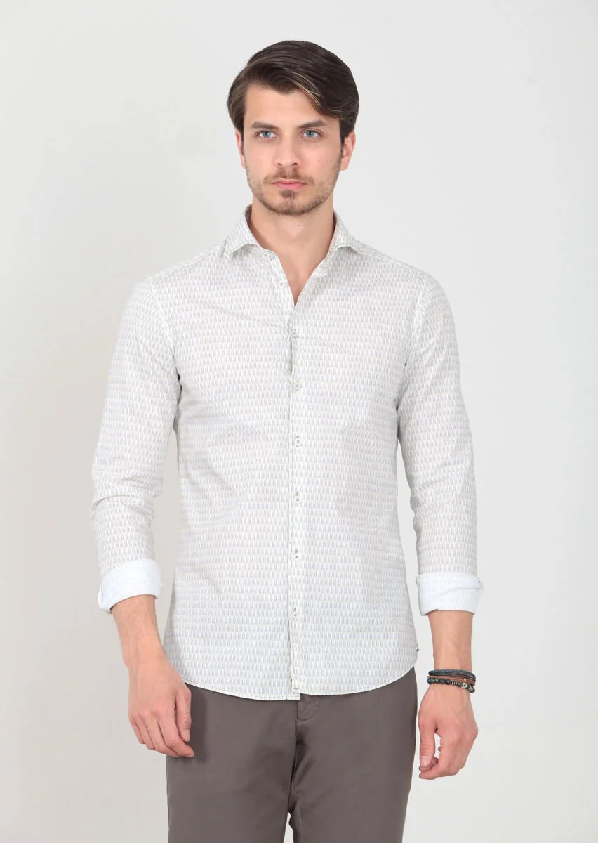Yeşil Baskılı Slim Fit Dokuma Casual %100 Pamuk Gömlek - 2