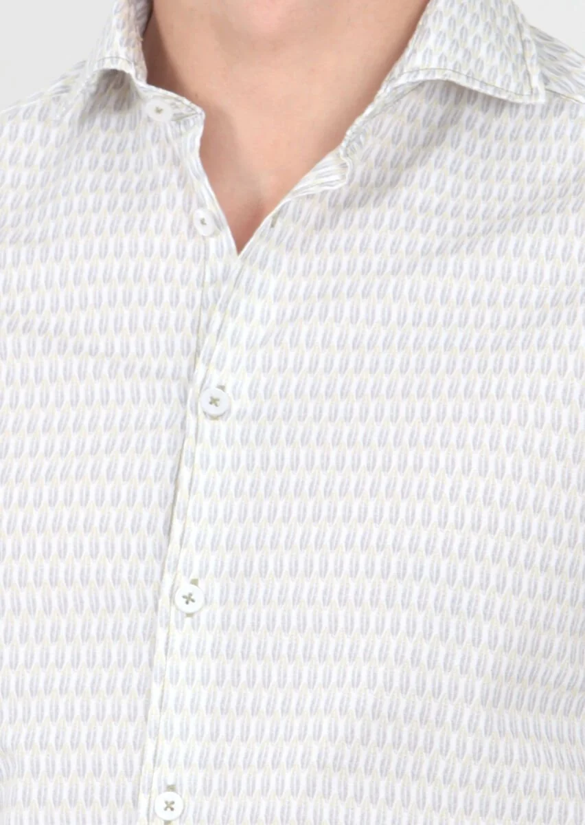 Yeşil Baskılı Slim Fit Dokuma Casual %100 Pamuk Gömlek - 3
