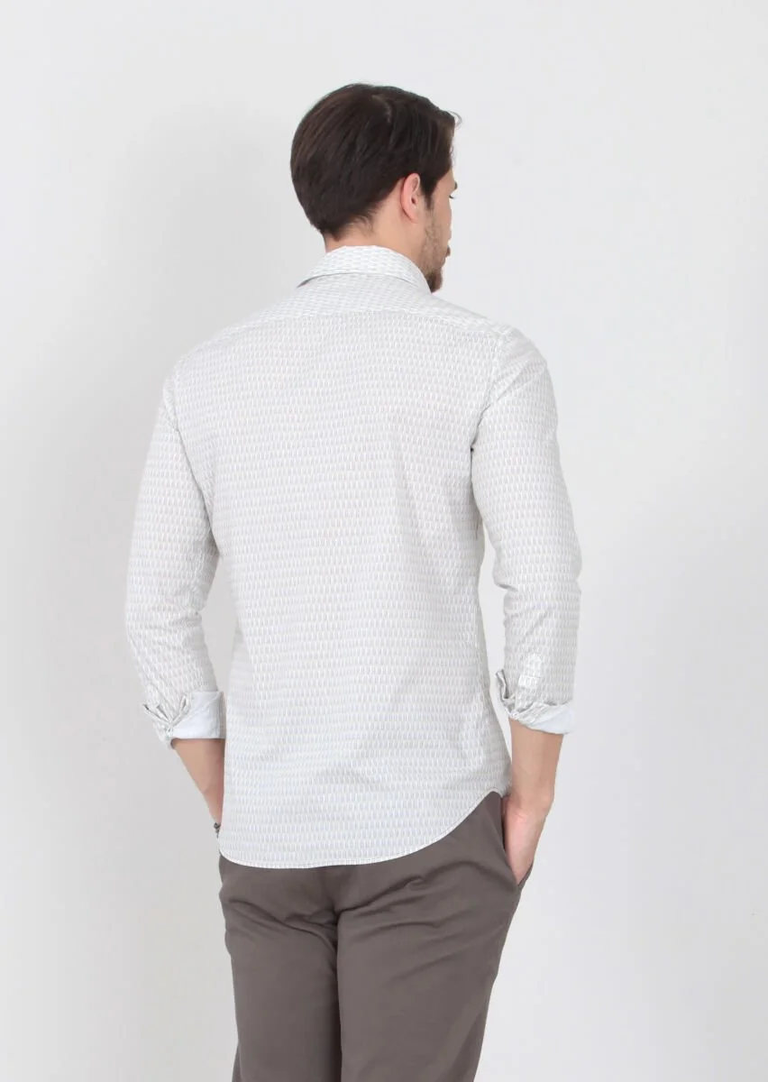 Yeşil Baskılı Slim Fit Dokuma Casual %100 Pamuk Gömlek - 4