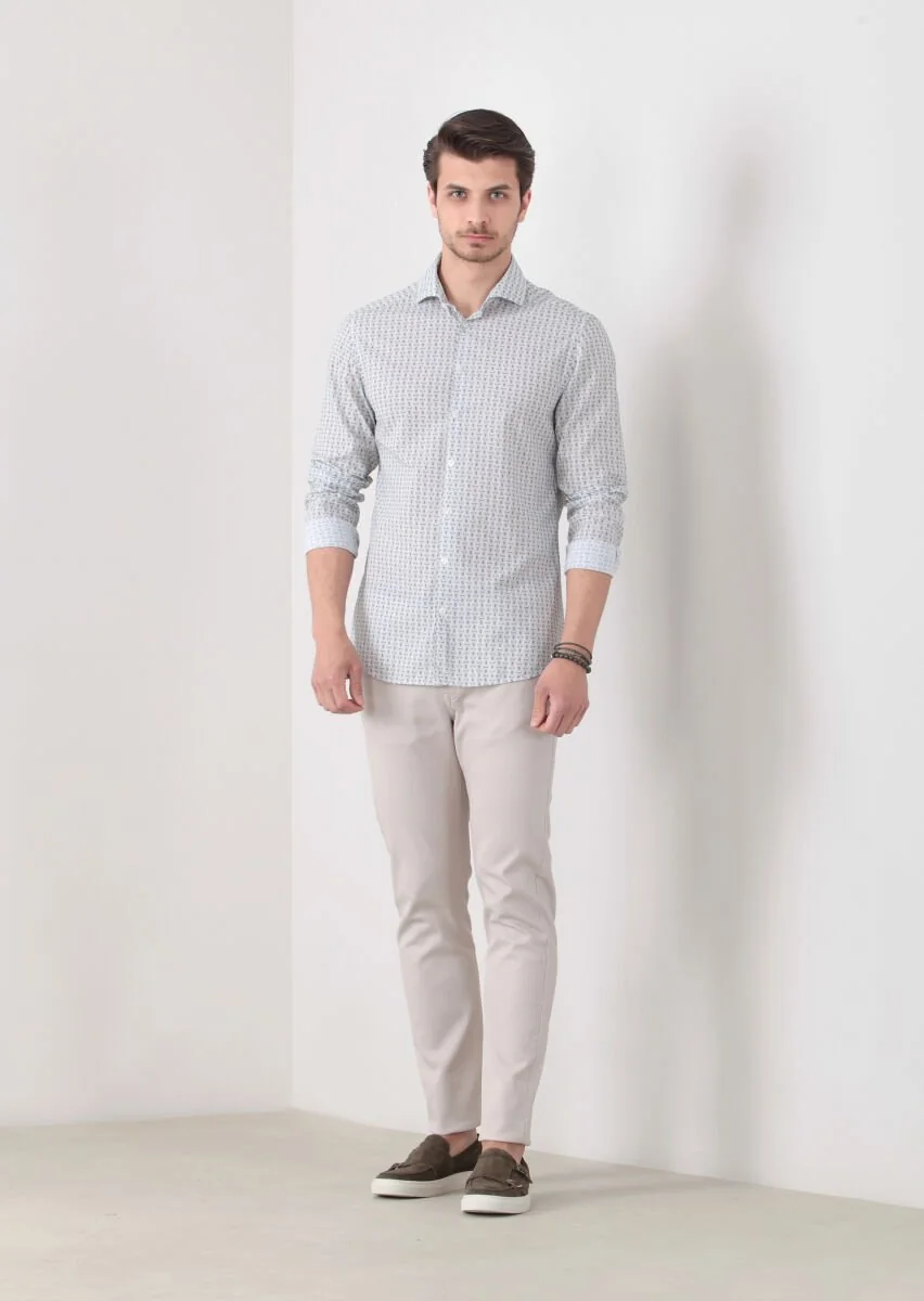 Yeşil Baskılı Slim Fit Dokuma Casual %100 Pamuk Gömlek - 2