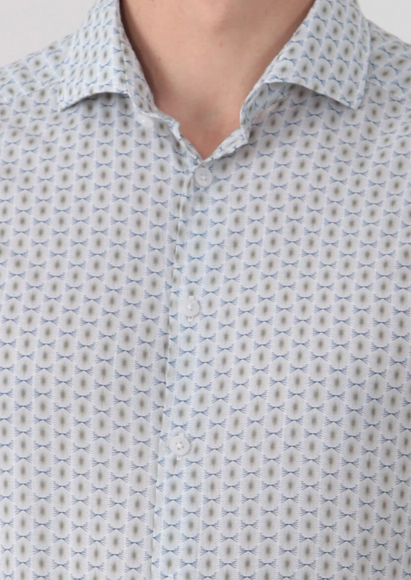 Yeşil Baskılı Slim Fit Dokuma Casual %100 Pamuk Gömlek - 4