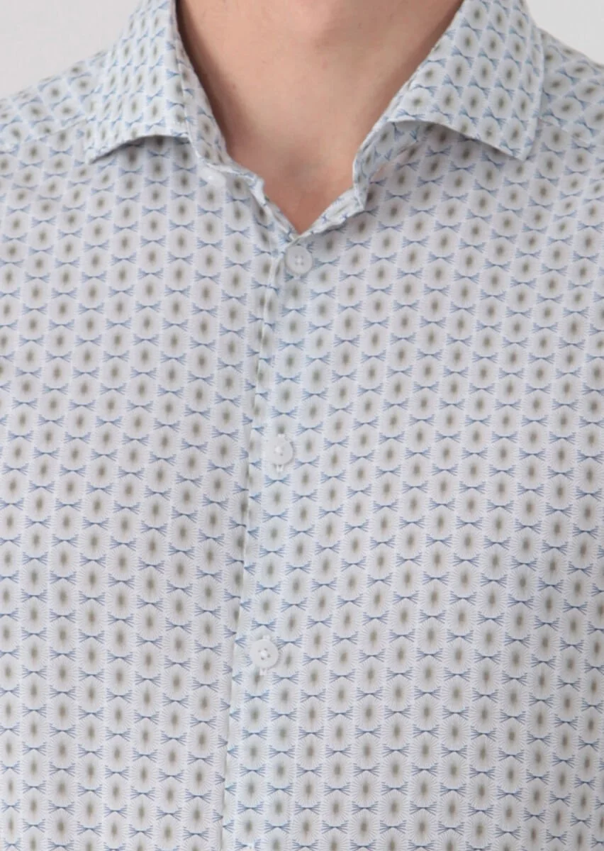 Yeşil Baskılı Slim Fit Dokuma Casual %100 Pamuk Gömlek - 4