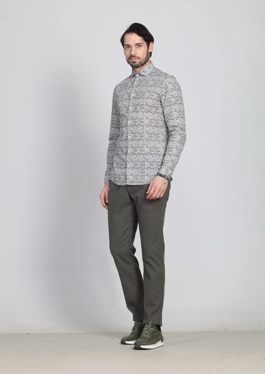 Yeşil Baskılı Slim Fit Dokuma Casual %100 Pamuk Gömlek - 2