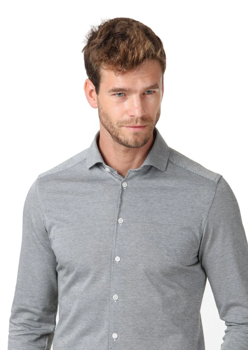 Yeşil Desenli Slim Fit Casual %100 Pamuk Gömlek - 3