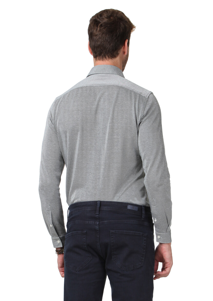 Yeşil Desenli Slim Fit Uzun Casual %100 Pamuk Gömlek - 3