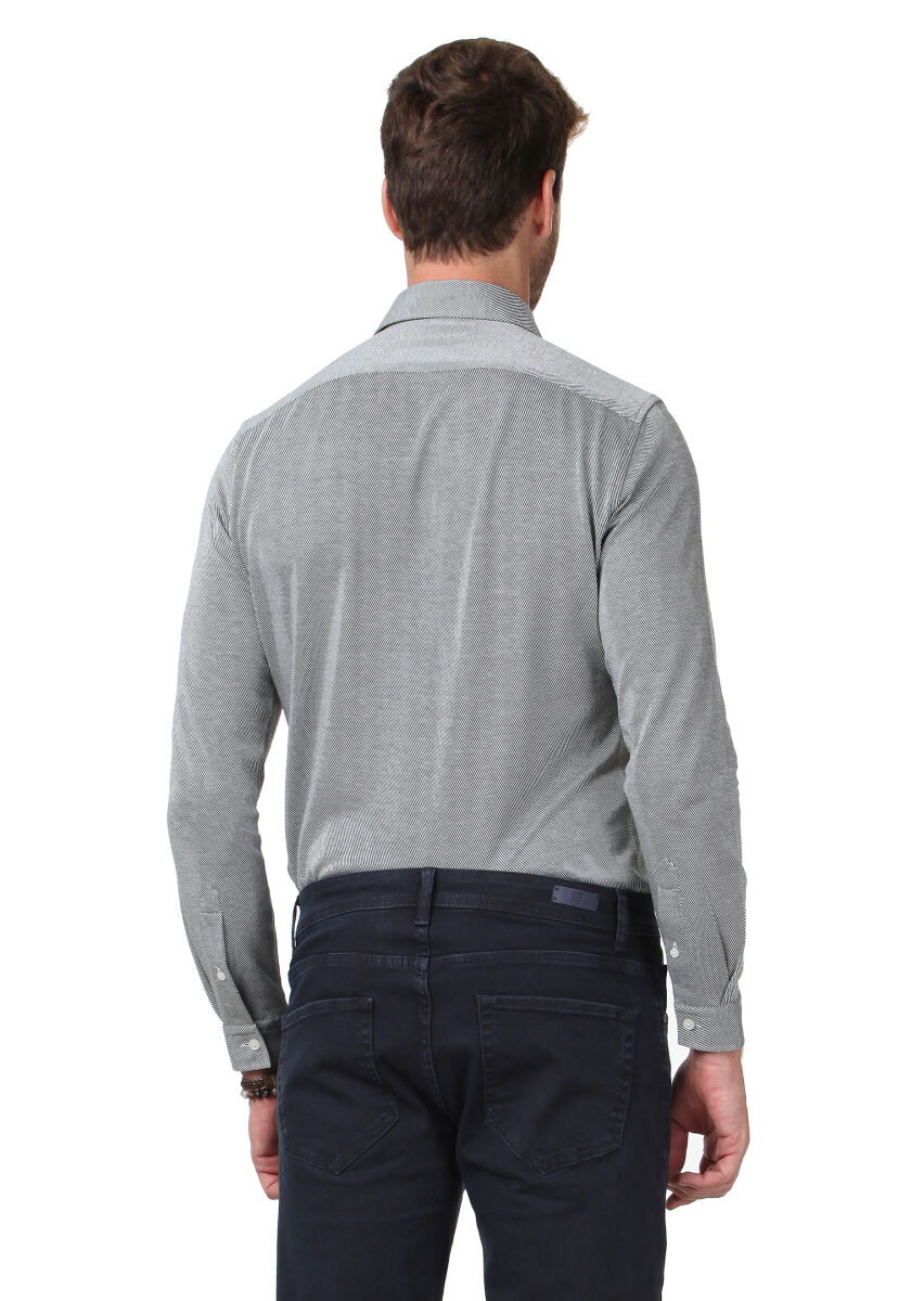 Yeşil Desenli Slim Fit Uzun Casual %100 Pamuk Gömlek - 3