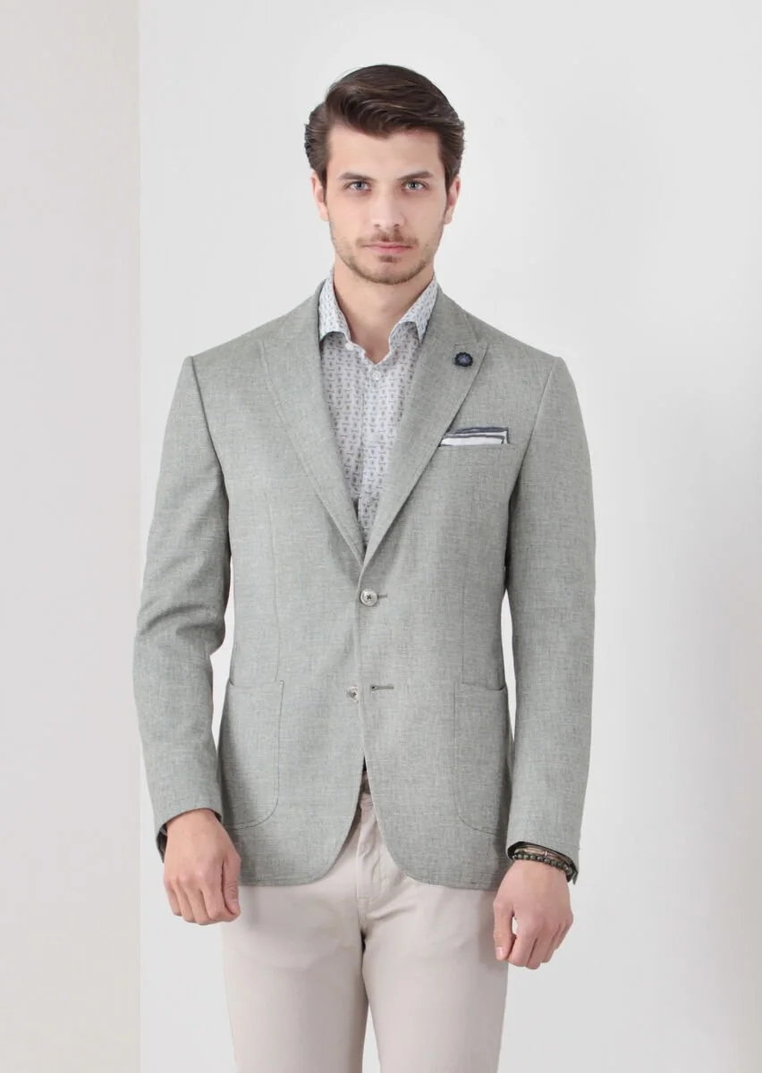 Yeşil Desenli Zeroweight-slim Fit Yün Karışımlı Ceket - 4