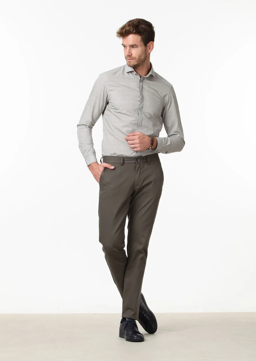 Yeşil Düz Dokuma Regular Fit Casual Pamuk Karışımlı Pantolon - 1