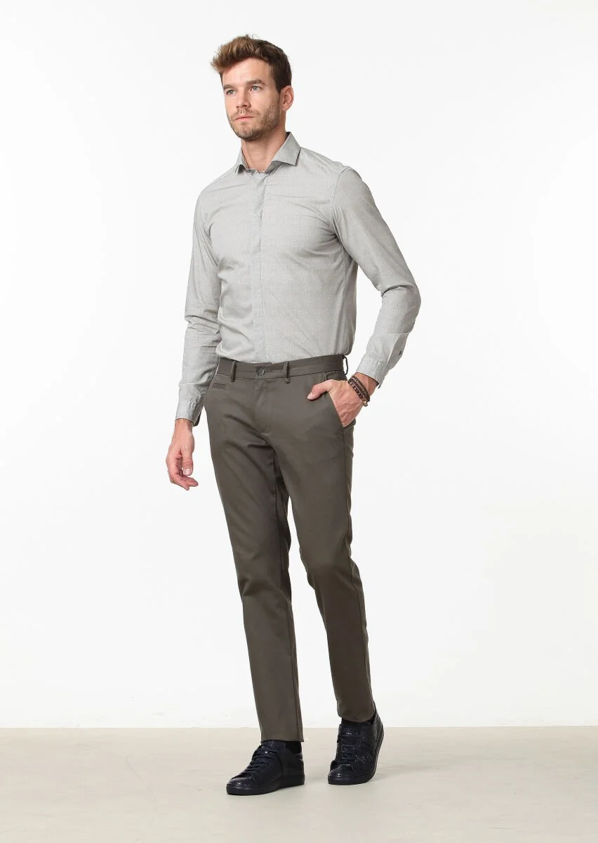 Yeşil Düz Dokuma Regular Fit Casual Pamuk Karışımlı Pantolon - 2