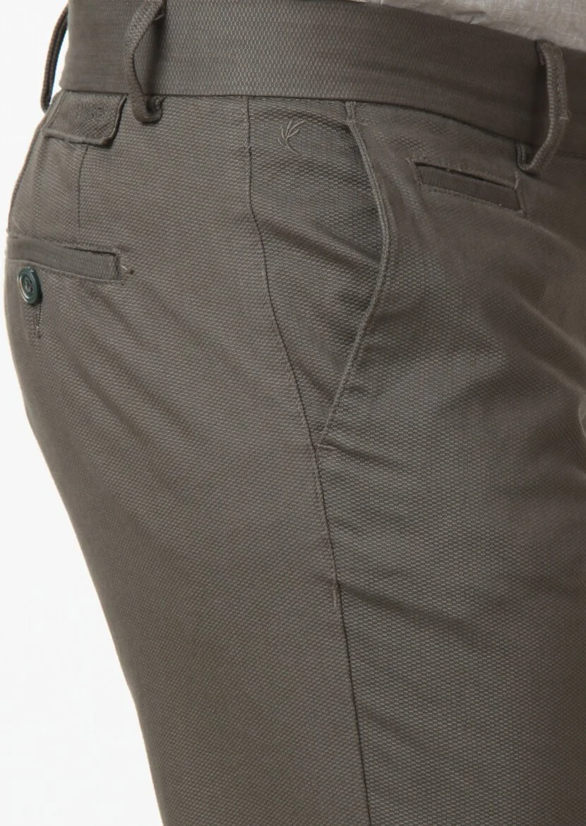 Yeşil Düz Dokuma Regular Fit Casual Pamuk Karışımlı Pantolon - 3