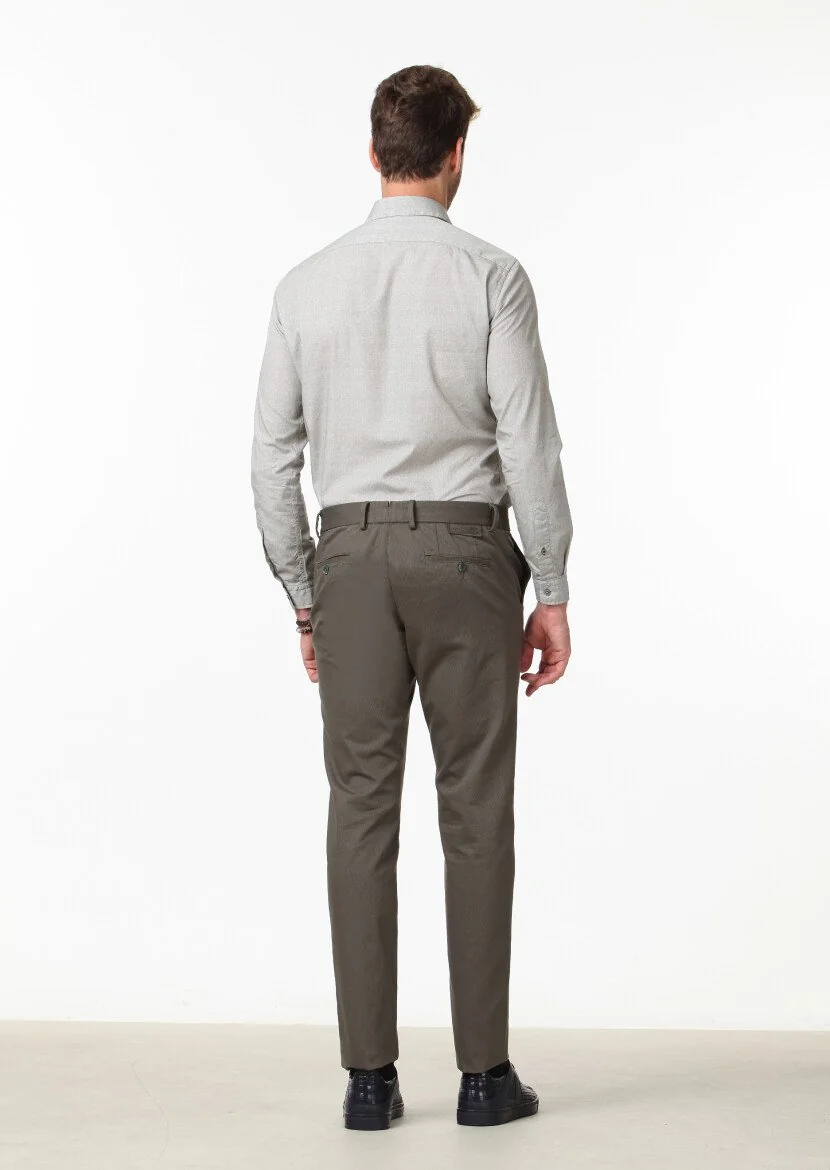 Yeşil Düz Dokuma Regular Fit Casual Pamuk Karışımlı Pantolon - 4