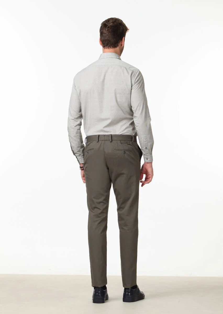 Yeşil Düz Dokuma Regular Fit Casual Pamuk Karışımlı Pantolon - 4