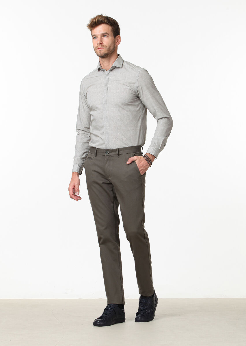 Yeşil Düz Dokuma Regular Fit Casual Pamuk Karışımlı Pantolon - 2