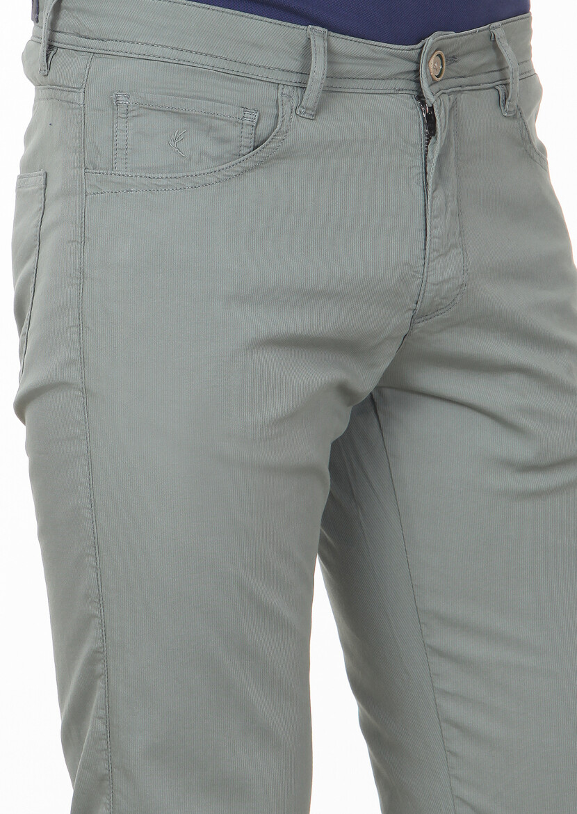 Yeşil Düz Dokuma Regular Fit Casual Pamuk Karışımlı Pantolon - 3