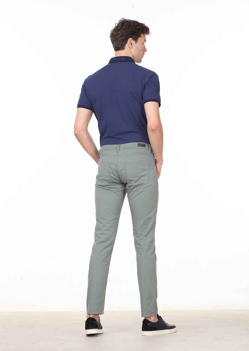 Yeşil Düz Dokuma Regular Fit Casual Pamuk Karışımlı Pantolon - 4