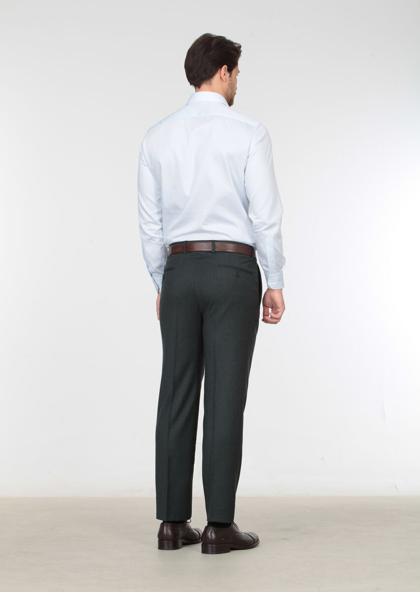 Yeşil Düz Dokuma Regular Fit Klasik %100 Yün Pantolon - 3
