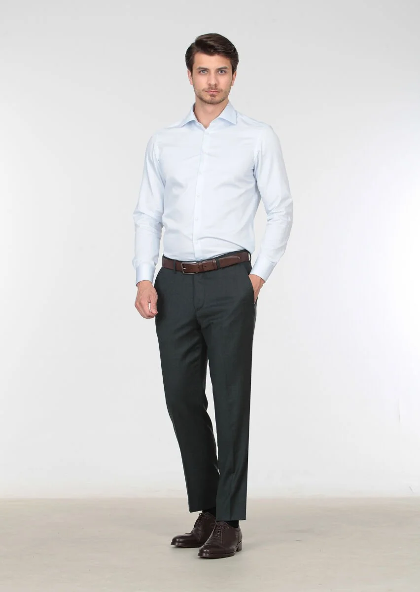 Yeşil Düz Dokuma Regular Fit Klasik %100 Yün Pantolon - 2