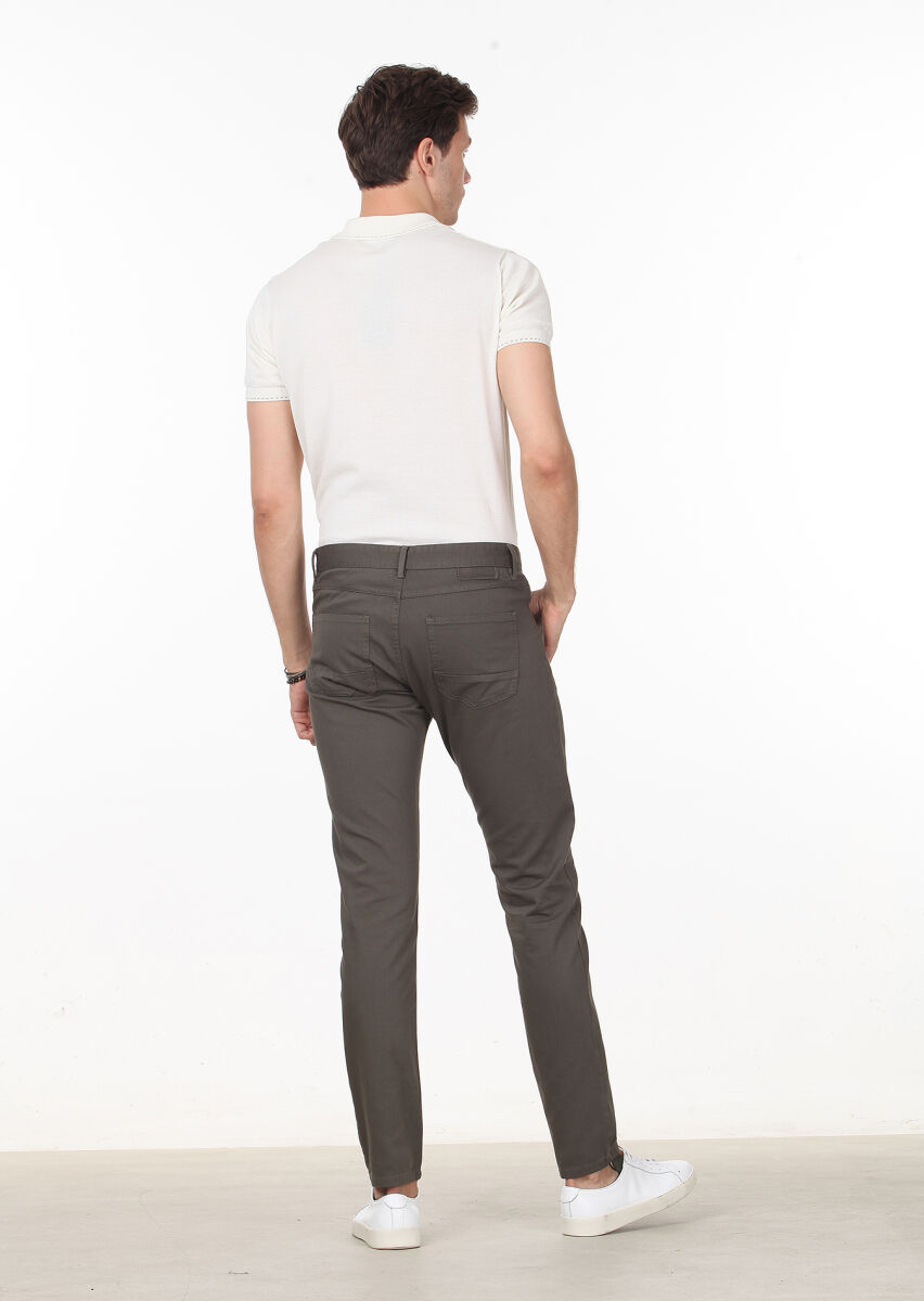 Yeşil Düz Dokuma Slim Fit Casual Pamuk Karışımlı Pantolon - 4