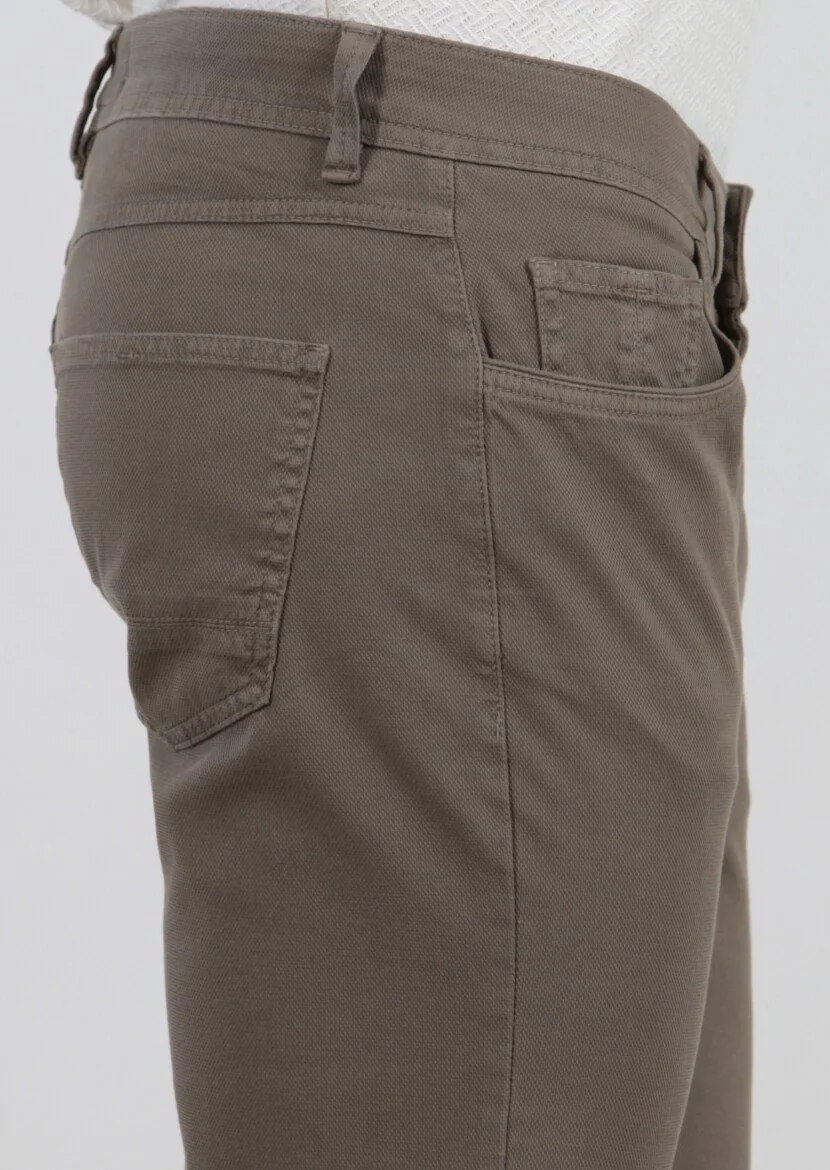 Yeşil Düz Dokuma Slim Fit Casual Pamuk Karışımlı Pantolon - 3