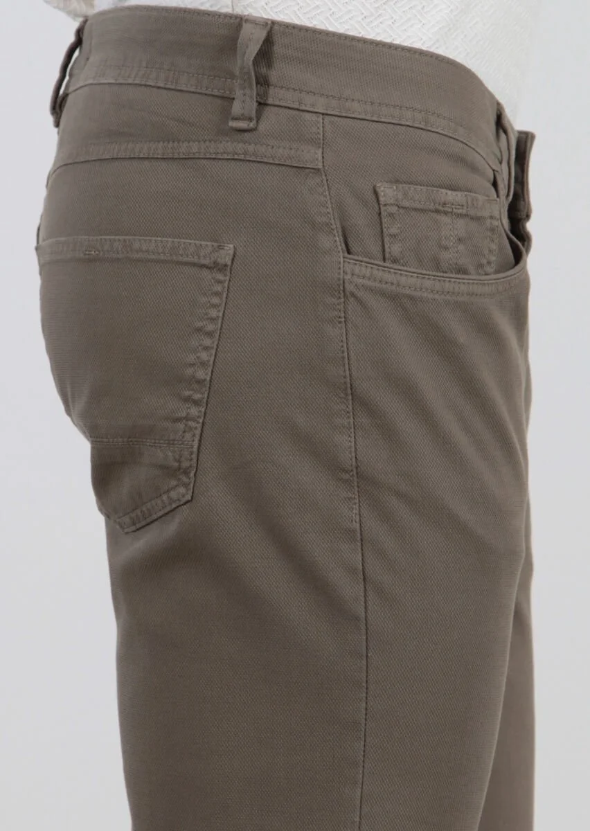 Yeşil Düz Dokuma Slim Fit Casual Pamuk Karışımlı Pantolon - 3