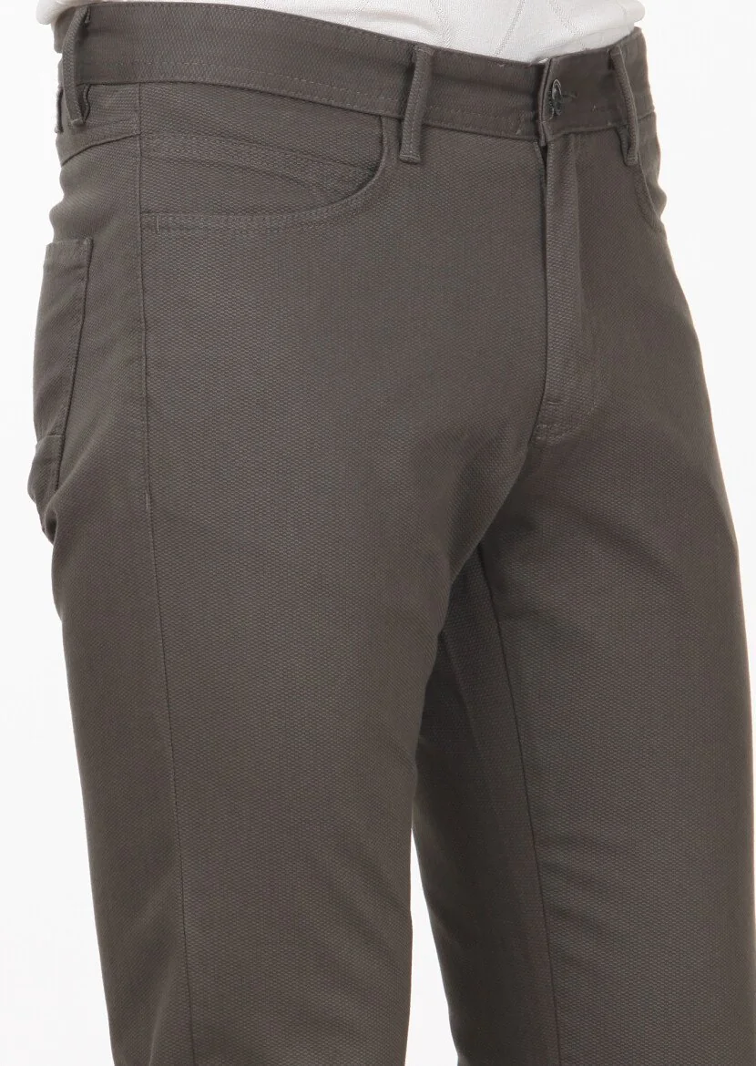 Yeşil Düz Dokuma Slim Fit Casual Pamuk Karışımlı Pantolon - 3