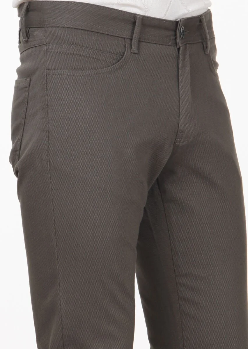 Yeşil Düz Dokuma Slim Fit Casual Pamuk Karışımlı Pantolon - 3