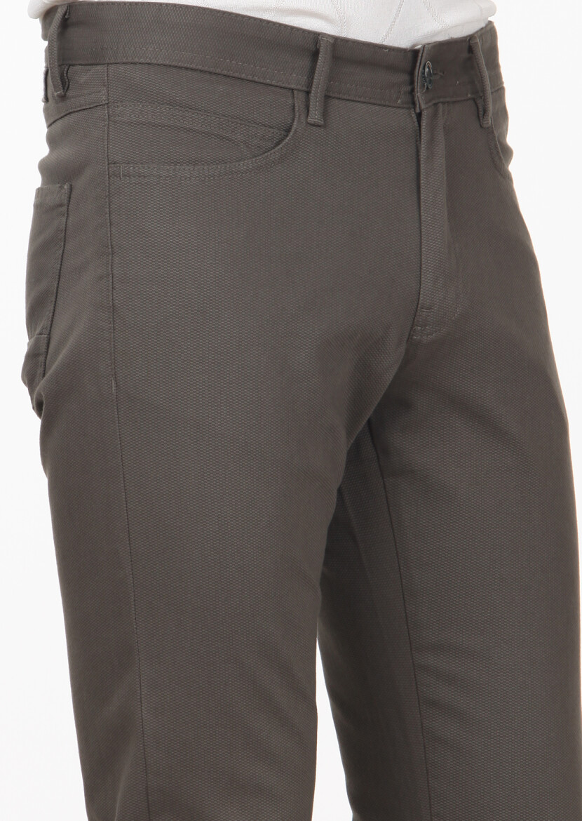 Yeşil Düz Dokuma Slim Fit Casual Pamuk Karışımlı Pantolon - 3