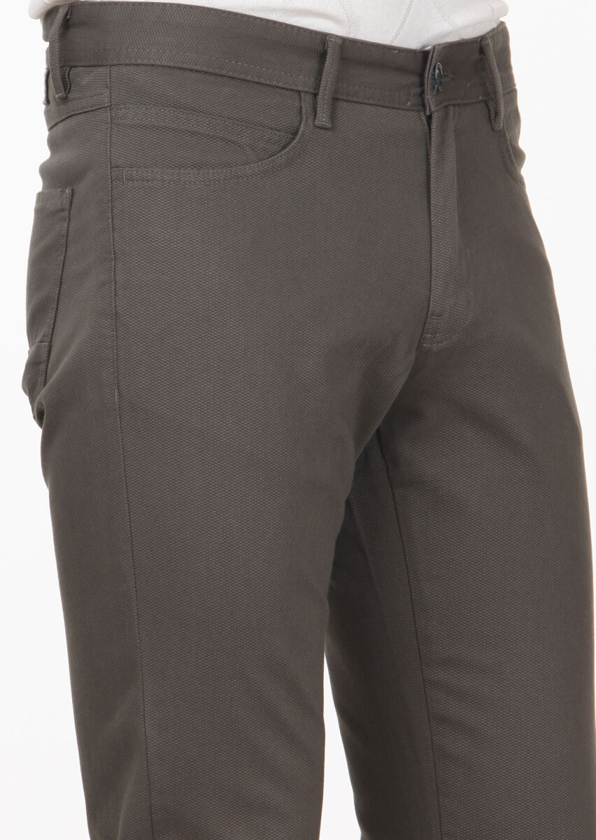 Yeşil Düz Dokuma Slim Fit Casual Pamuk Karışımlı Pantolon - 3