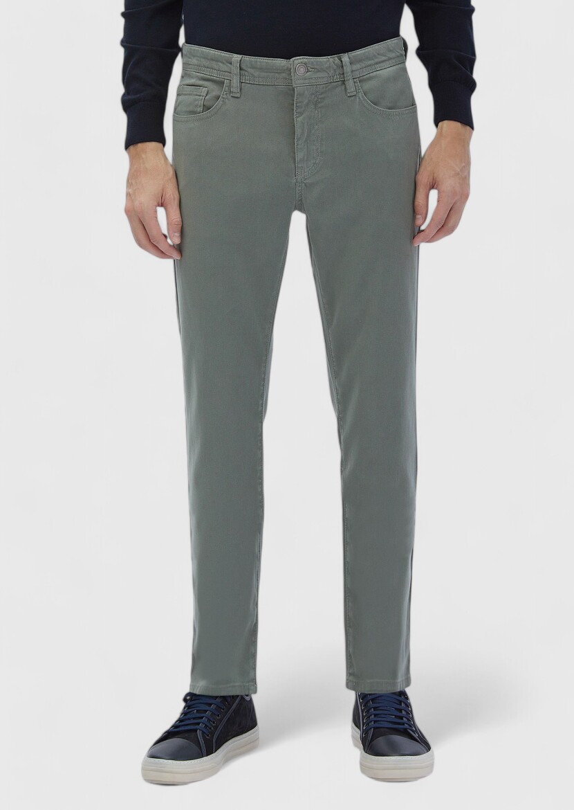 Yeşil Düz Dokuma Slim Fit Casual Pamuk Karışımlı Pantolon - RAMSEY