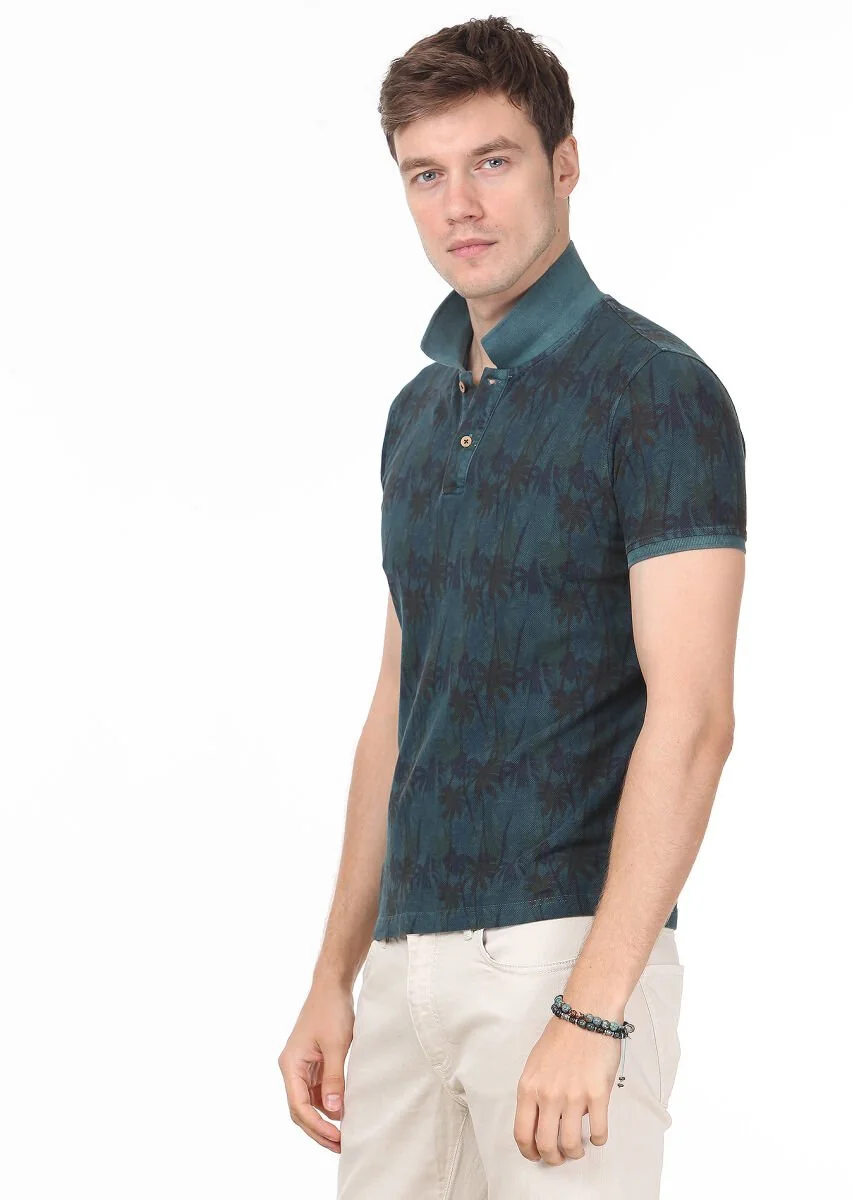 Yeşil Düz Polo Yaka %100 Pamuk T-Shirt - 2