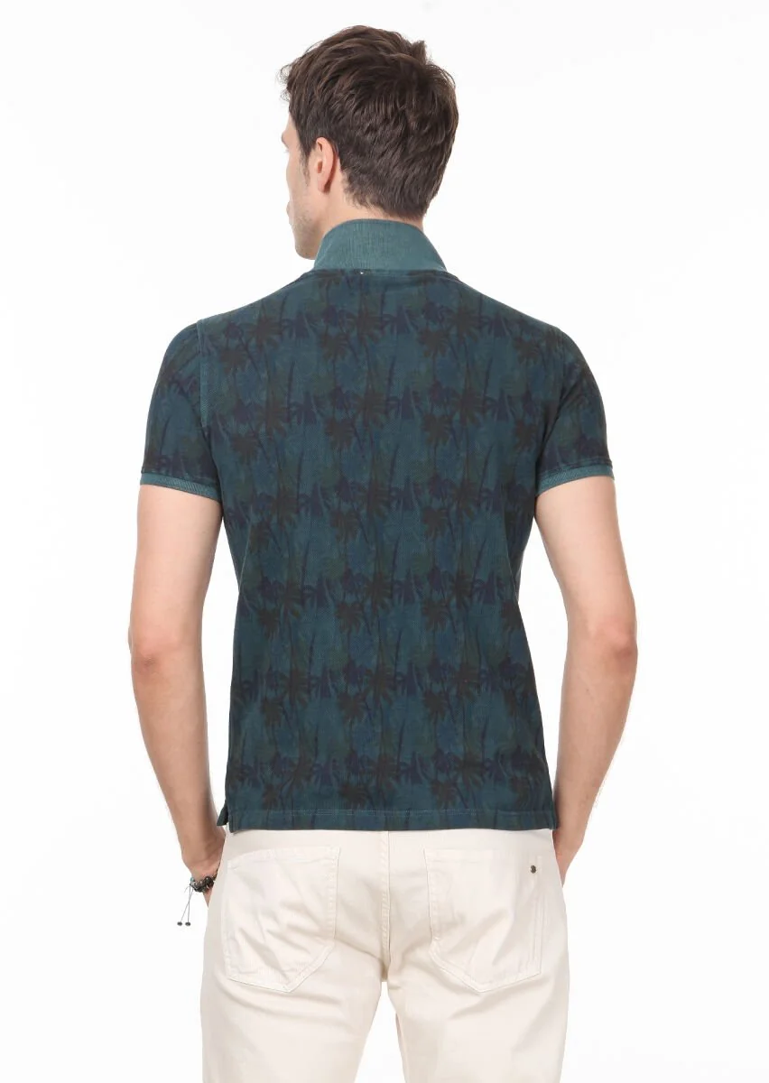 Yeşil Düz Polo Yaka %100 Pamuk T-Shirt - 4
