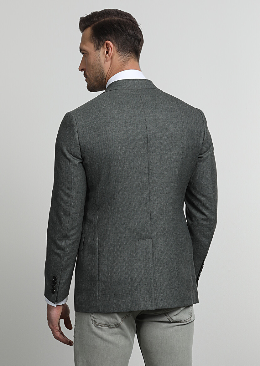 Yeşil Düz Regular Fit %100 Yün Ceket - 4