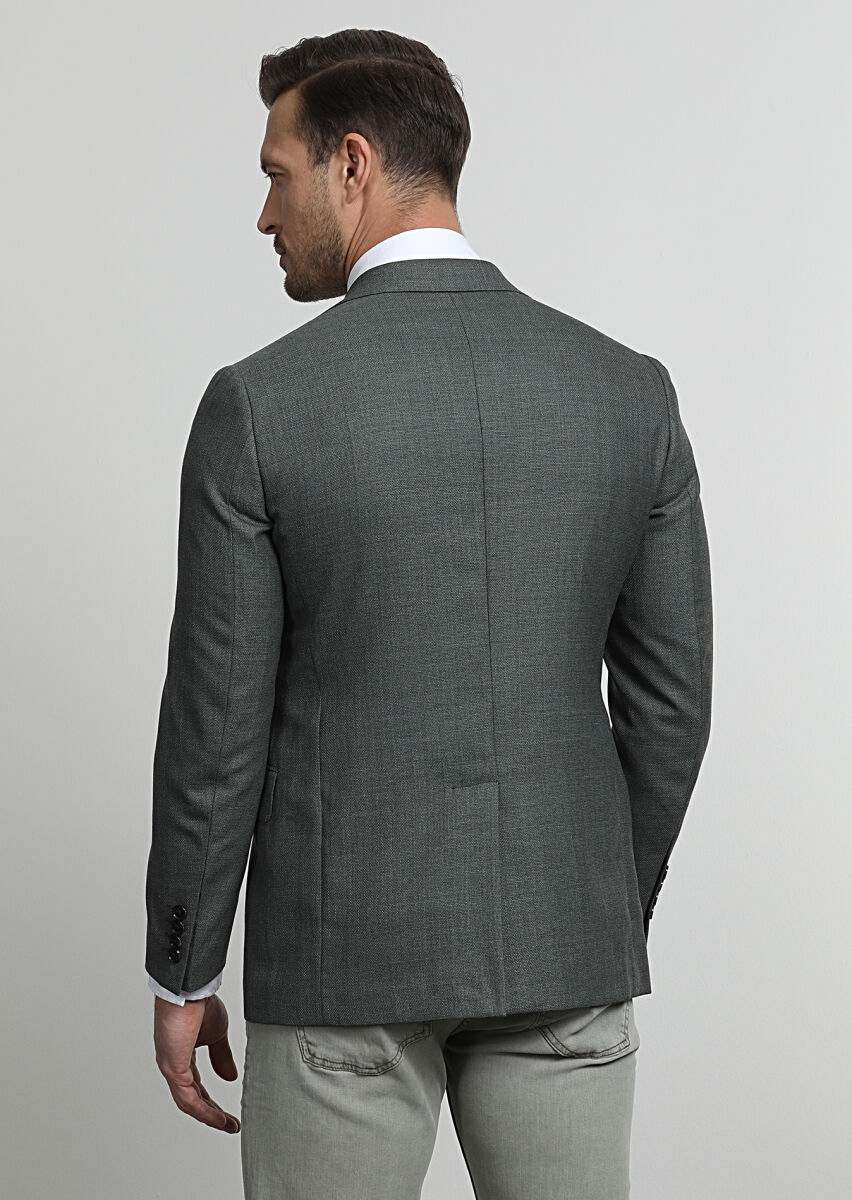 Yeşil Düz Regular Fit %100 Yün Ceket - 4