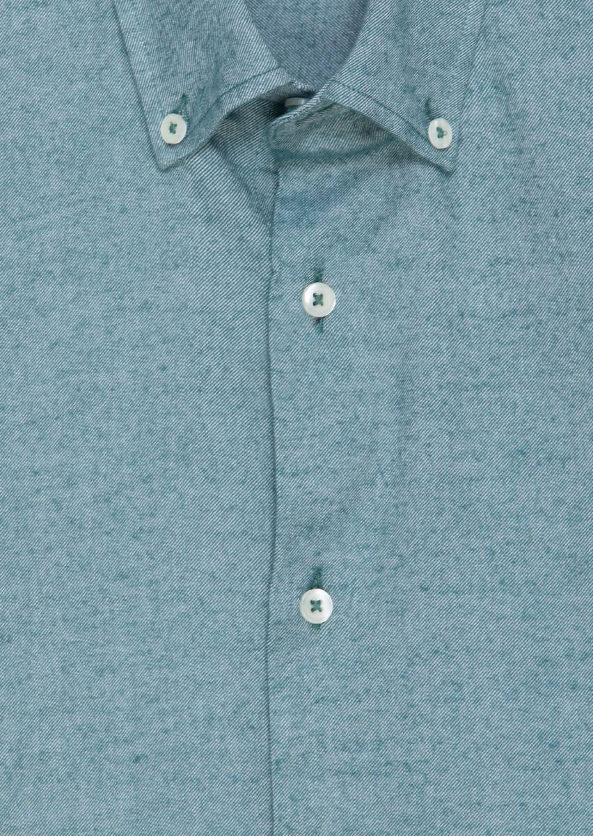 Yeşil Düz Regular Fit Dokuma Casual %100 Pamuk Gömlek - 6