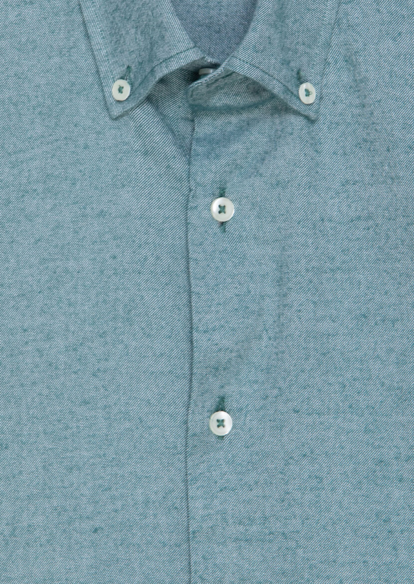 Yeşil Düz Regular Fit Uzun Dokuma Casual %100 Pamuk Gömlek - 6