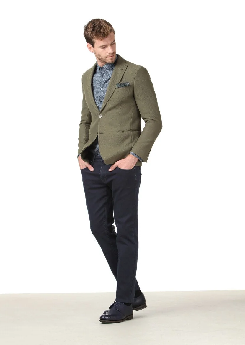 Yeşil Düz Zeroweight Slim Fit %100 Pamuk Ceket - 4