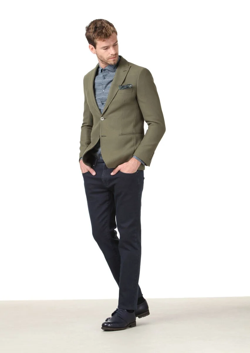Yeşil Düz Zeroweight Slim Fit %100 Pamuk Ceket - 4