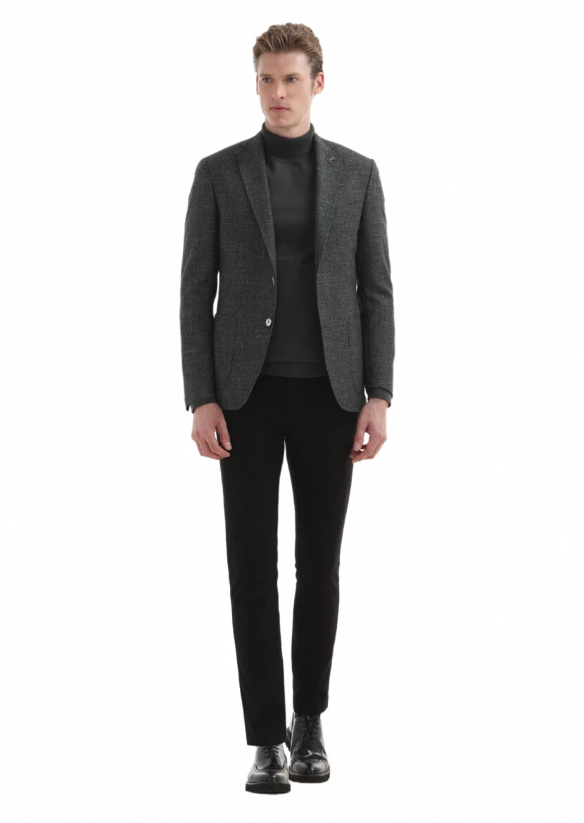 Yeşil Düz Zeroweight Slim Fit İpek Karışımlı Ceket - 1