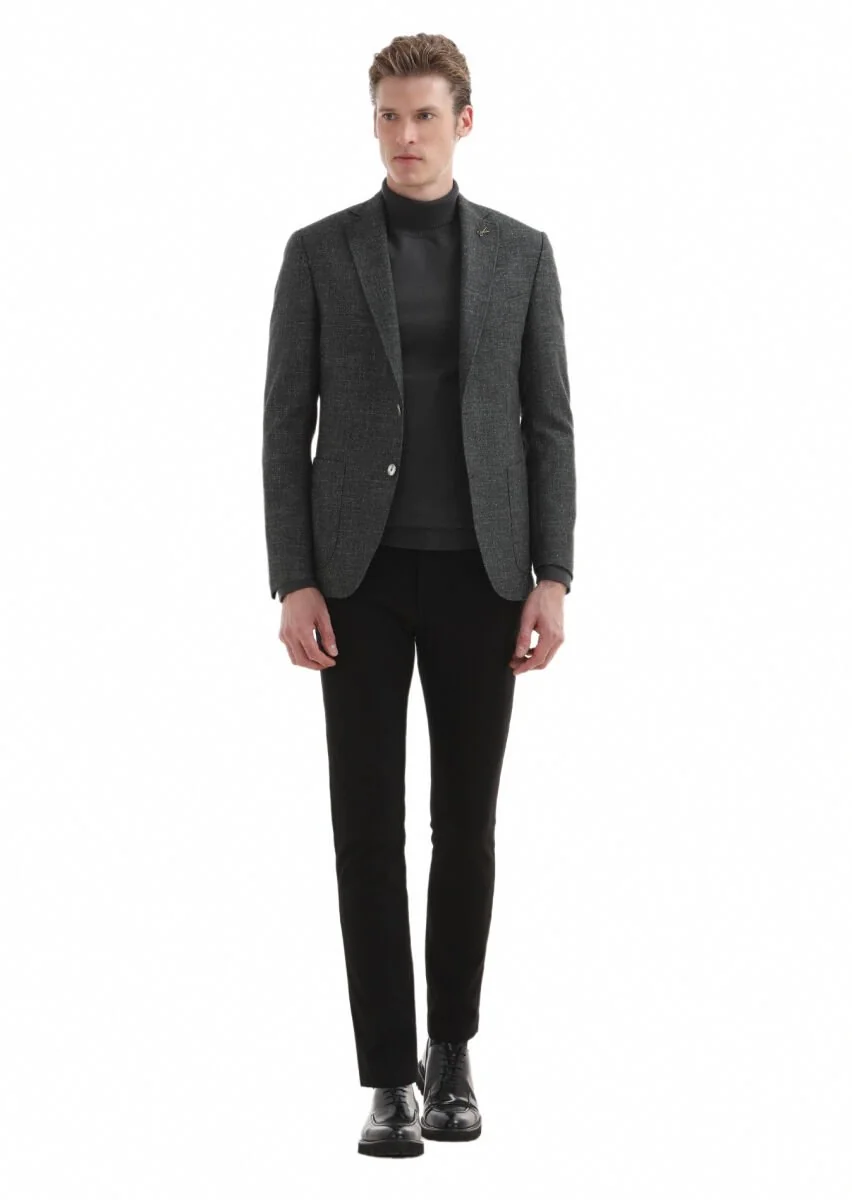 Yeşil Düz Zeroweight Slim Fit İpek Karışımlı Ceket - 1