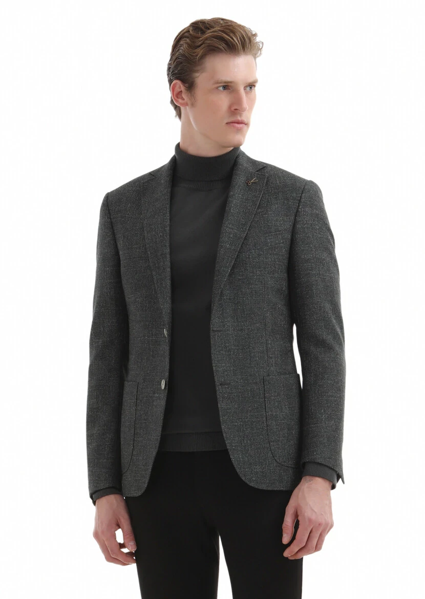 Yeşil Düz Zeroweight Slim Fit İpek Karışımlı Ceket - 2