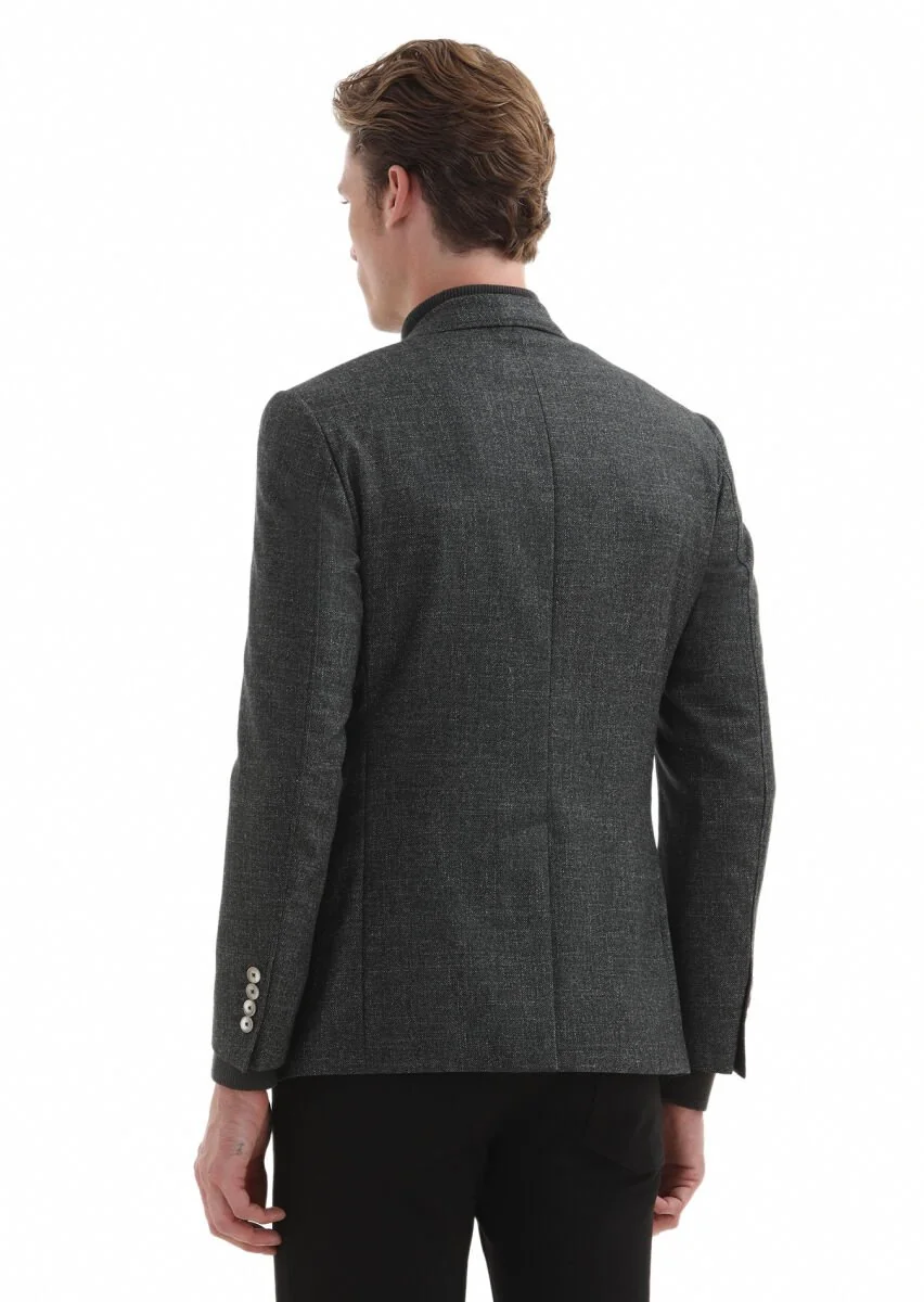 Yeşil Düz Zeroweight Slim Fit İpek Karışımlı Ceket - 5